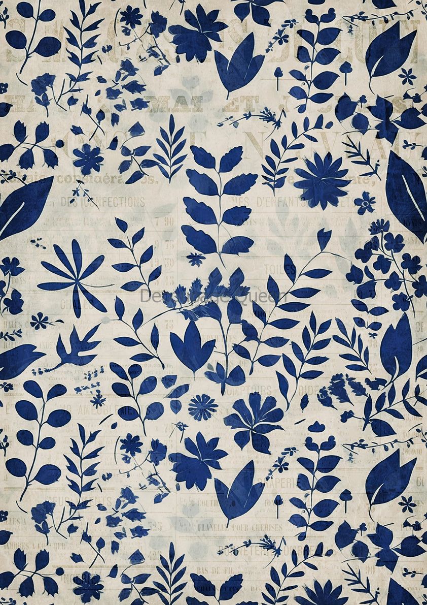 Indigo Botanical 4 Decoupage Rice Paper