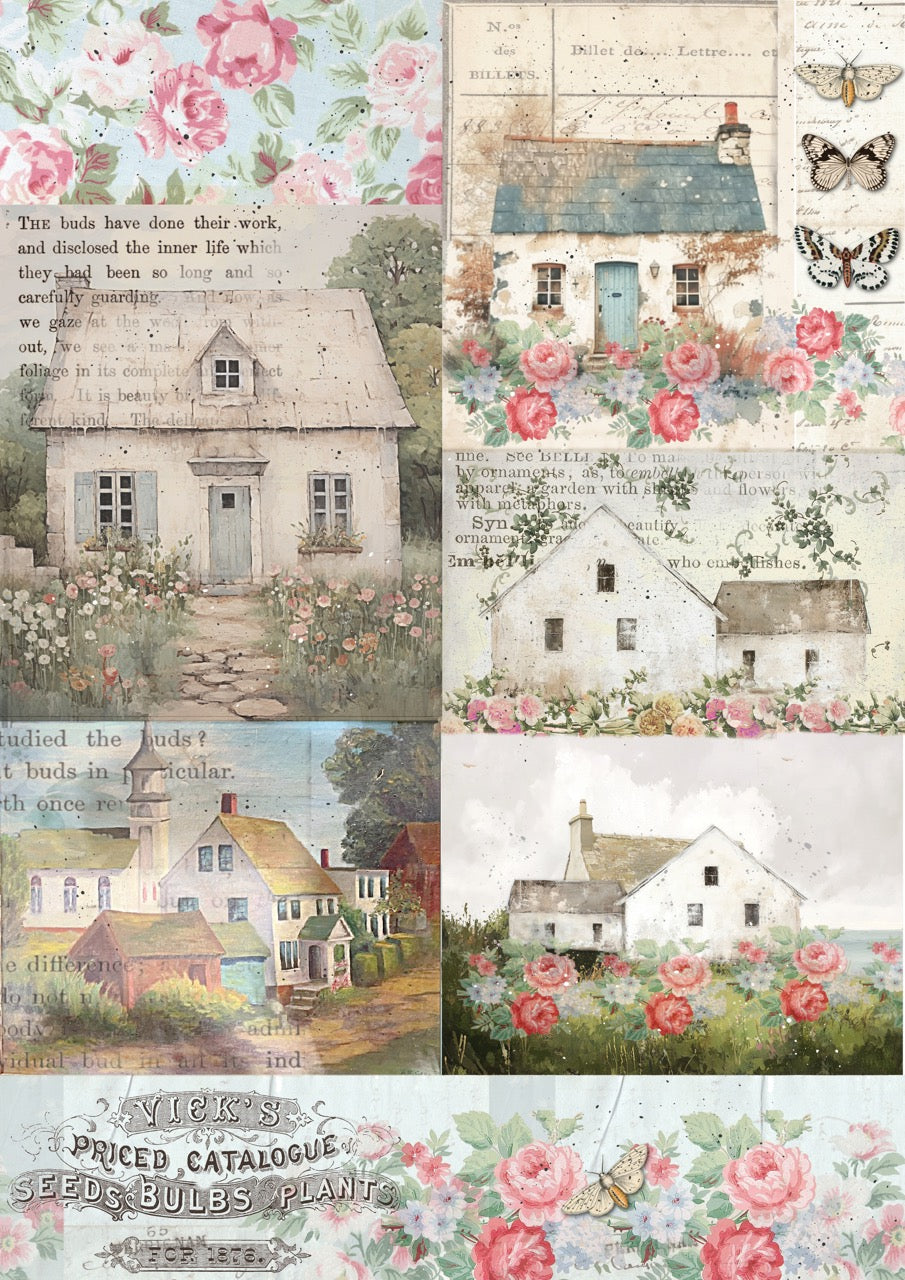 Sunny Crest Cottages Rice Paper designed by Ellen J Goods