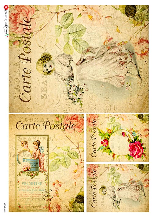 Vintage French Postcards Decoupage Rice Paper