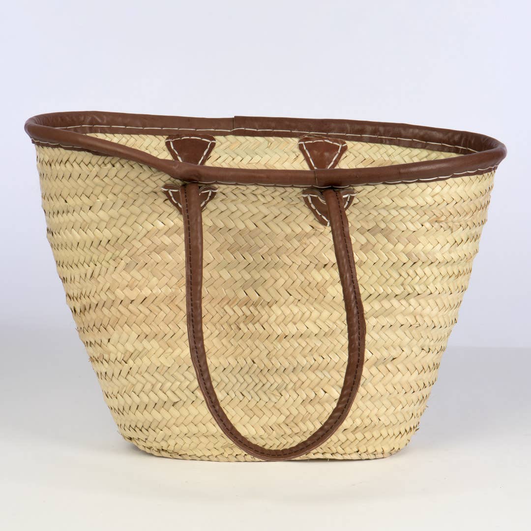Oval Straw Tote w/ Leather Side Handles