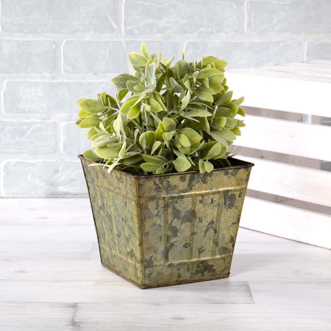 SQUARE TIN VERDIGRIS PLANTER