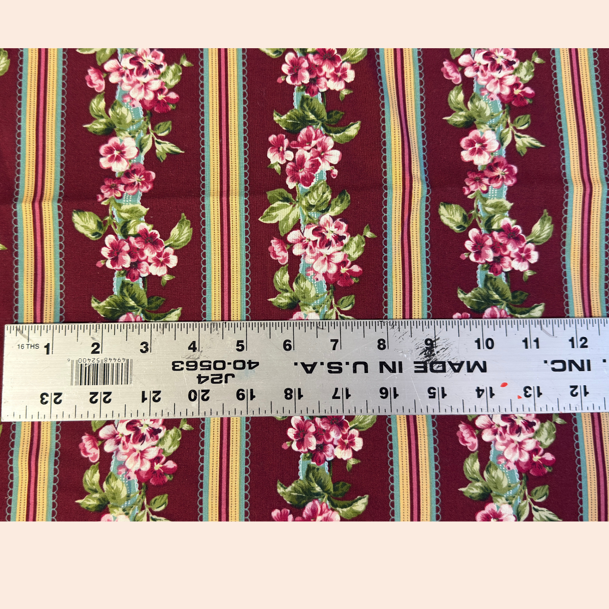Vip Burgundy Stripe Floral cotton Fabric
