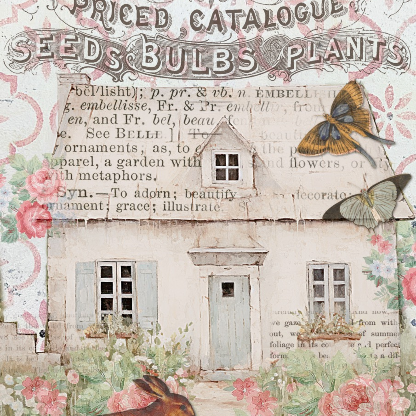 Rabbit In The Garden Cottages Rice Paper designed by Ellen J Goods