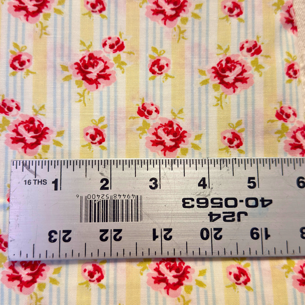 Cotton Fabric Vintage Design Roses with Blue Pin stripe