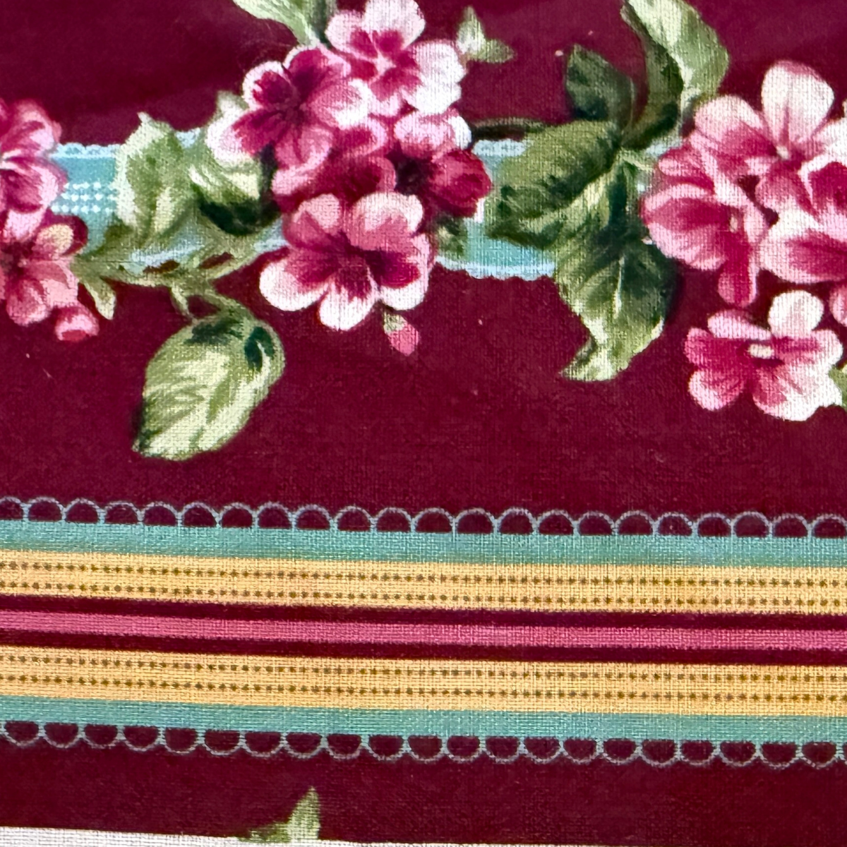 Vip Burgundy Stripe Floral cotton Fabric
