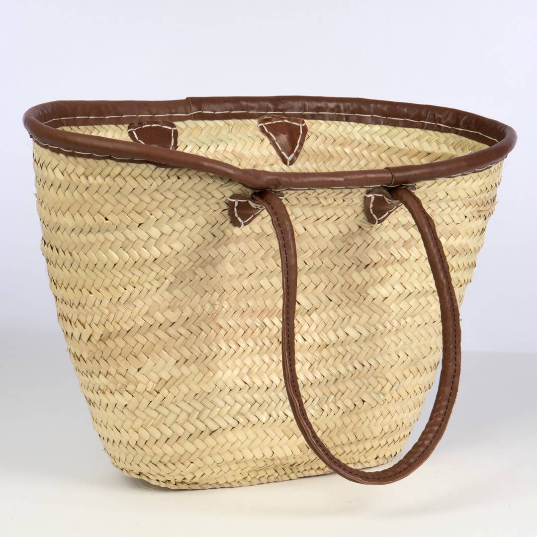 Oval Straw Tote w/ Leather Side Handles