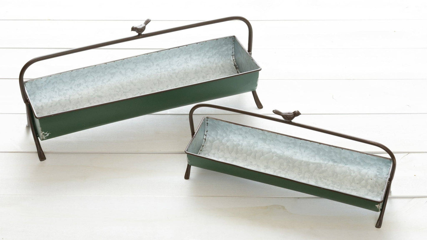 Green Trough Planters (Set Of 02)