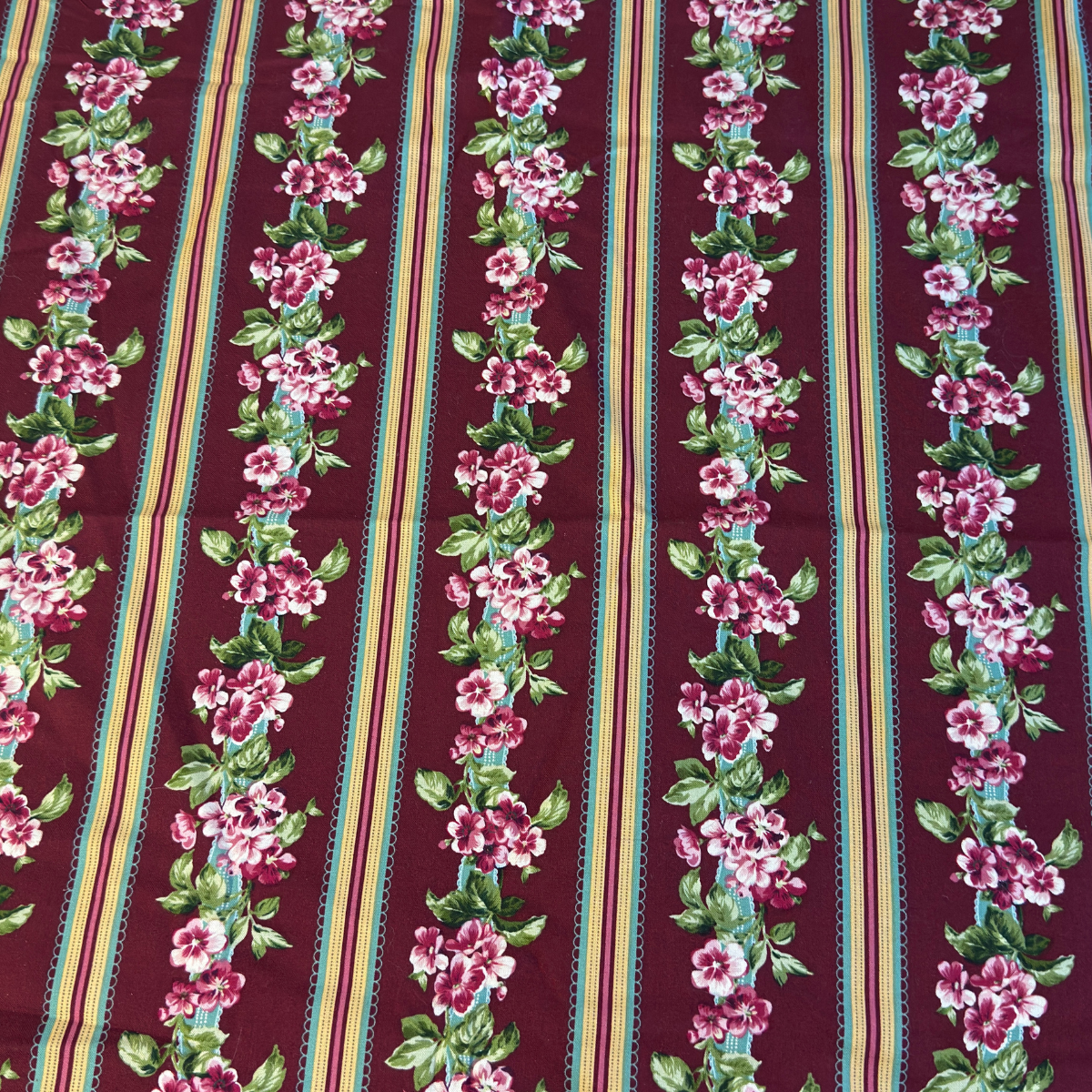 Vip Burgundy Stripe Floral cotton Fabric