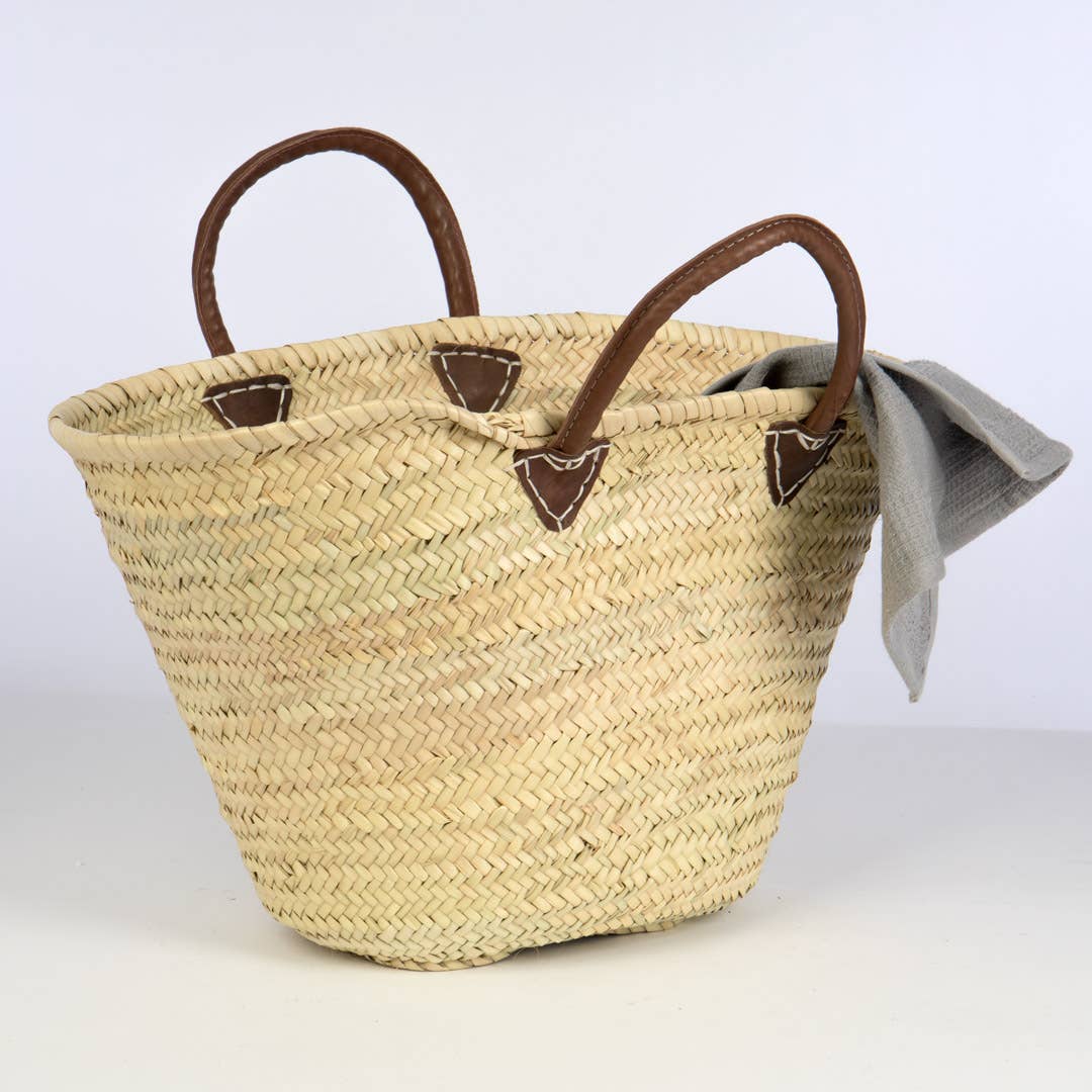 Oval Straw Tote w/ Leather Side Handles
