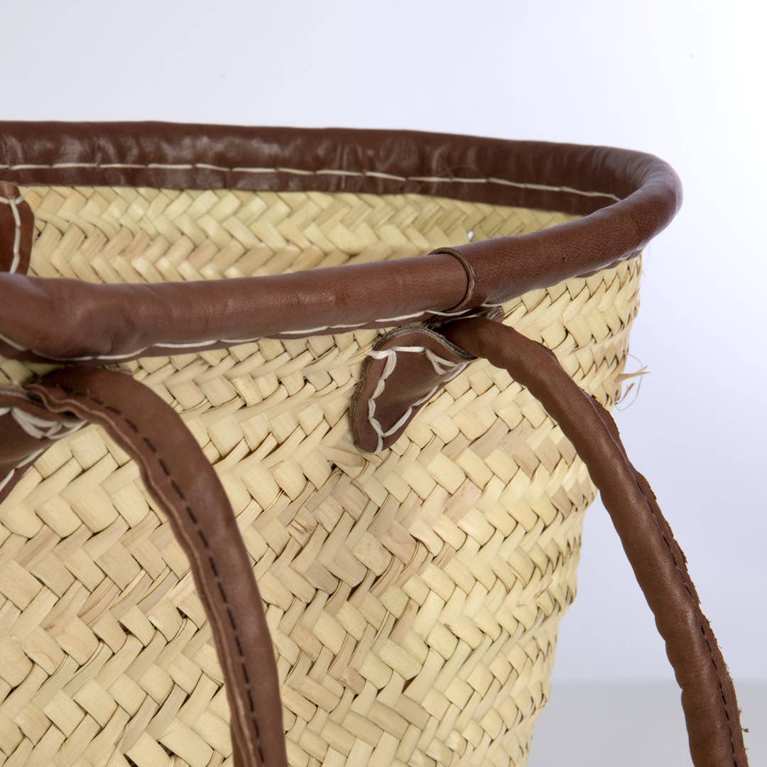 Oval Straw Tote w/ Leather Side Handles