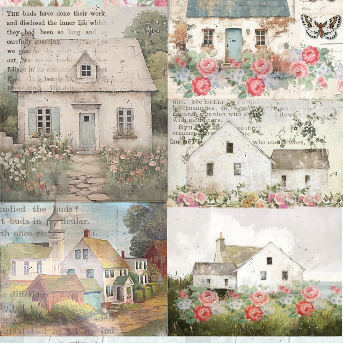 Sunny Crest Cottages Rice Paper designed by Ellen J Goods