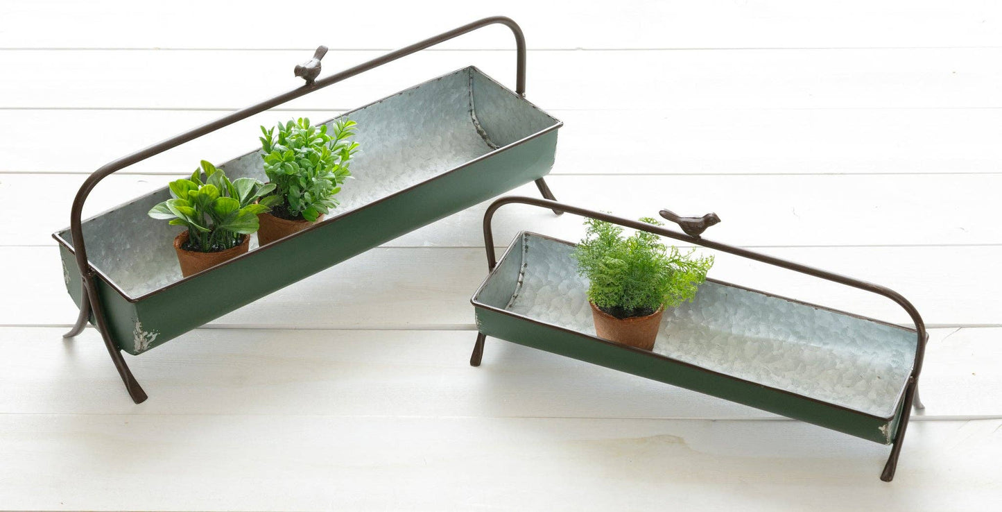 Green Trough Planters (Set Of 02)