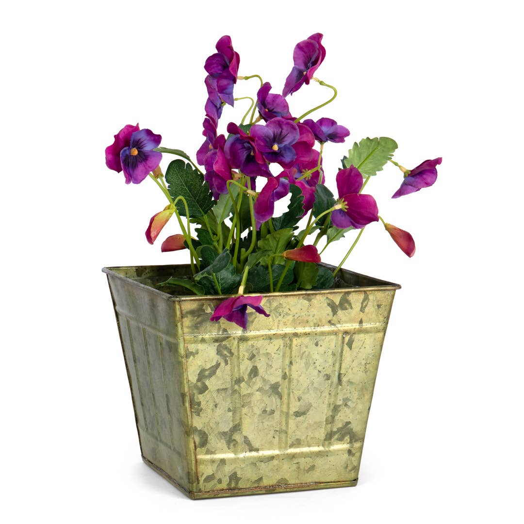 SQUARE TIN VERDIGRIS PLANTER