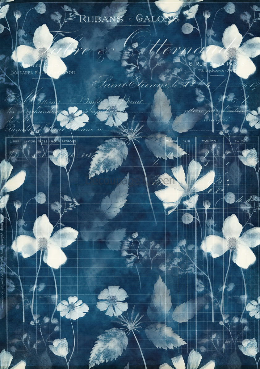 Indigo Botanical Decoupage Rice Paper