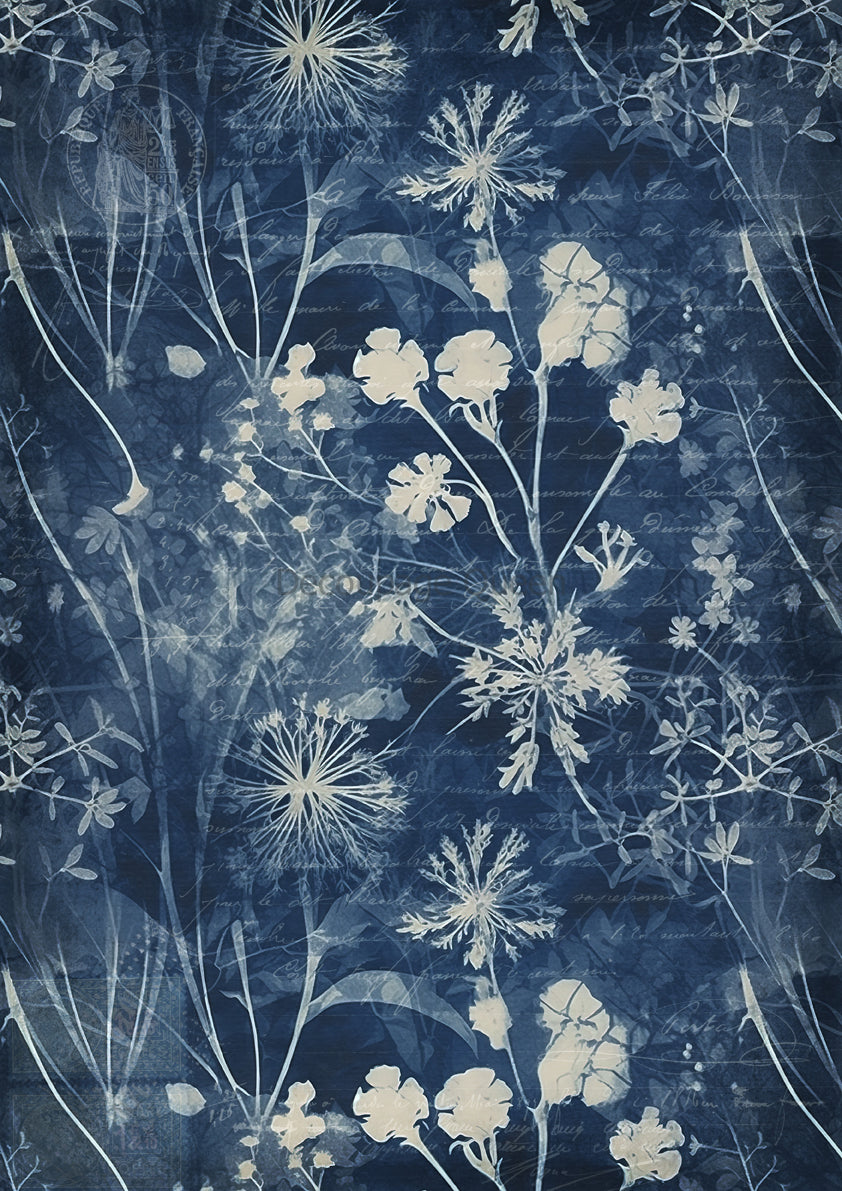 Indigo Botanical 3 Decoupage Rice Paper