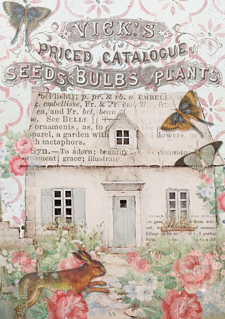 Rabbit In The Garden Cottages Rice Paper designed by Ellen J Goods