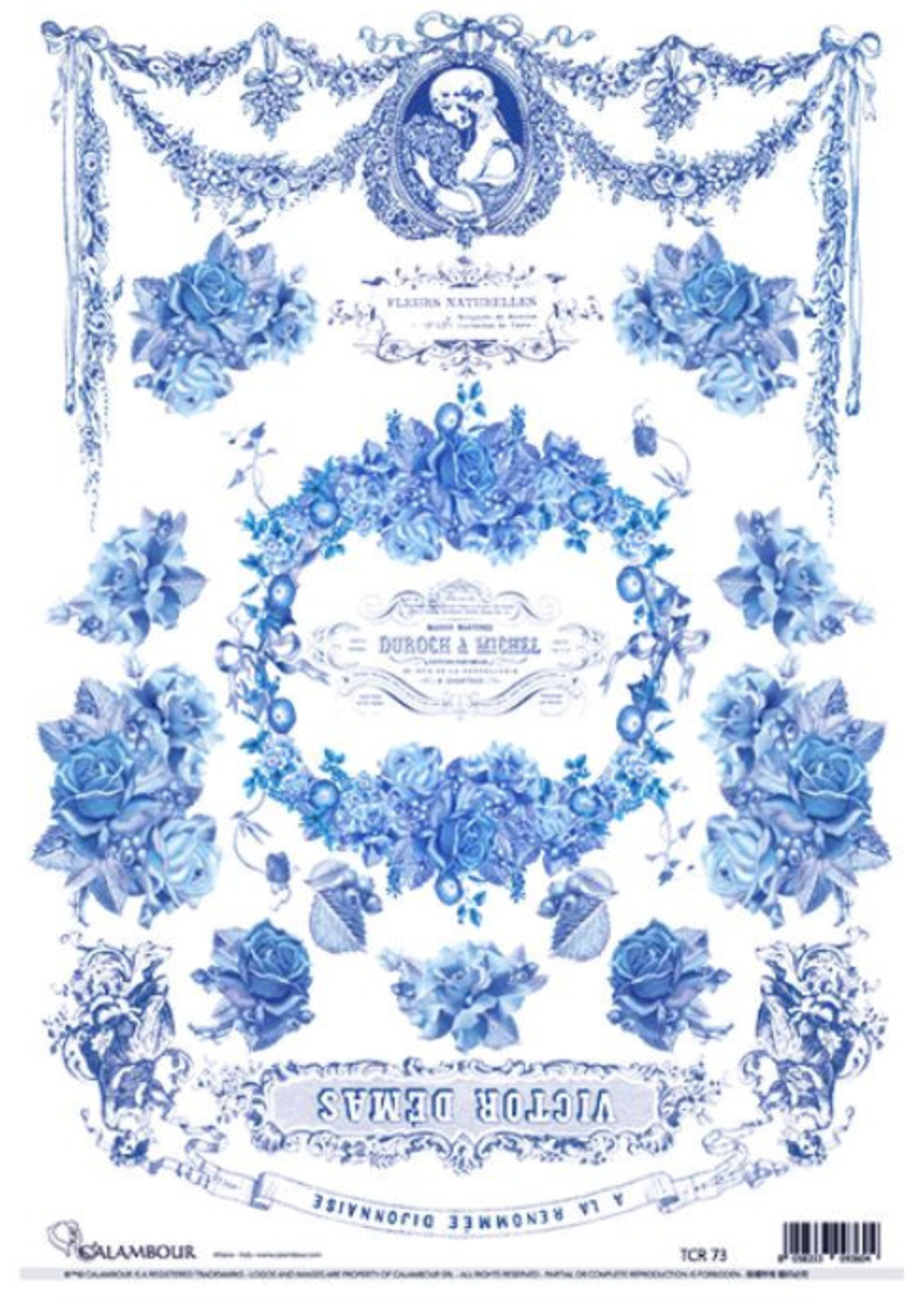 Calambour Blue Floral Swags Rice Paper