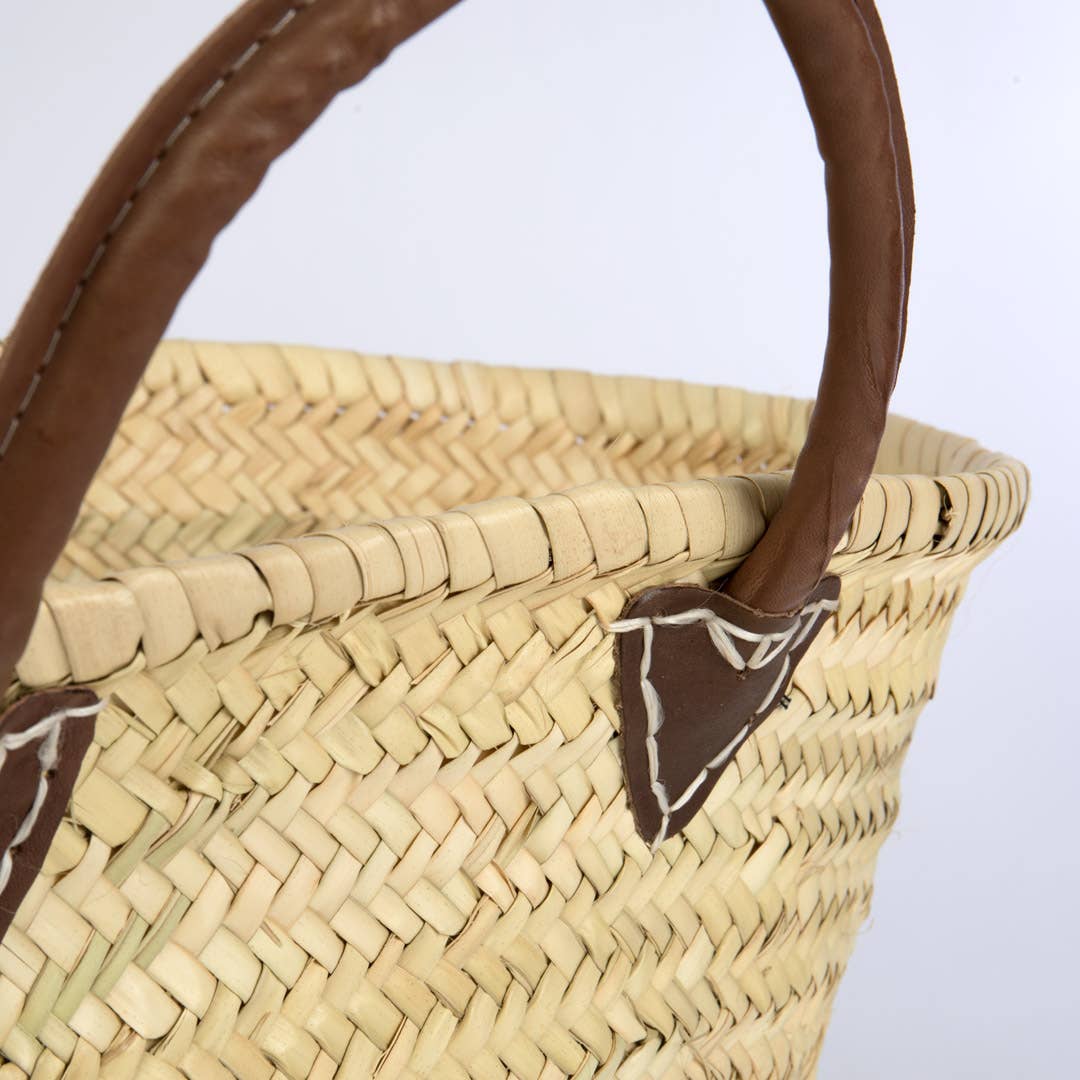 Oval Straw Tote w/ Leather Side Handles