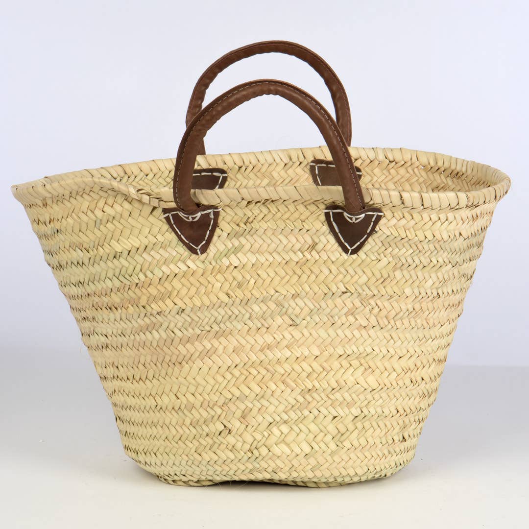 Oval Straw Tote w/ Leather Side Handles