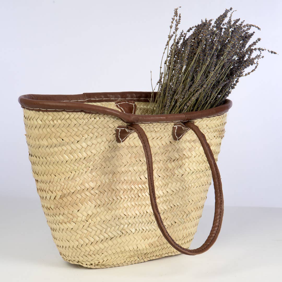 Oval Straw Tote w/ Leather Side Handles