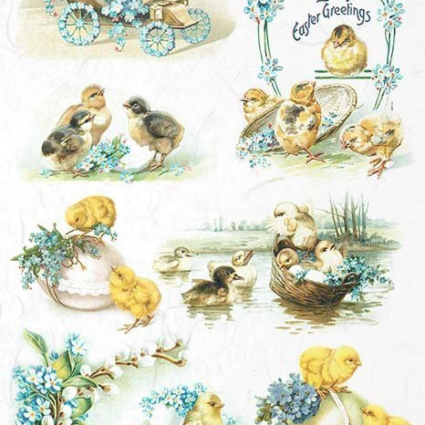 Easter Greetings Bunnies Decoupage Rice Paper