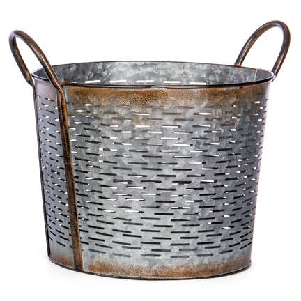 Rustic Metal Tin Planter w/ Handles Floral Arrangements
