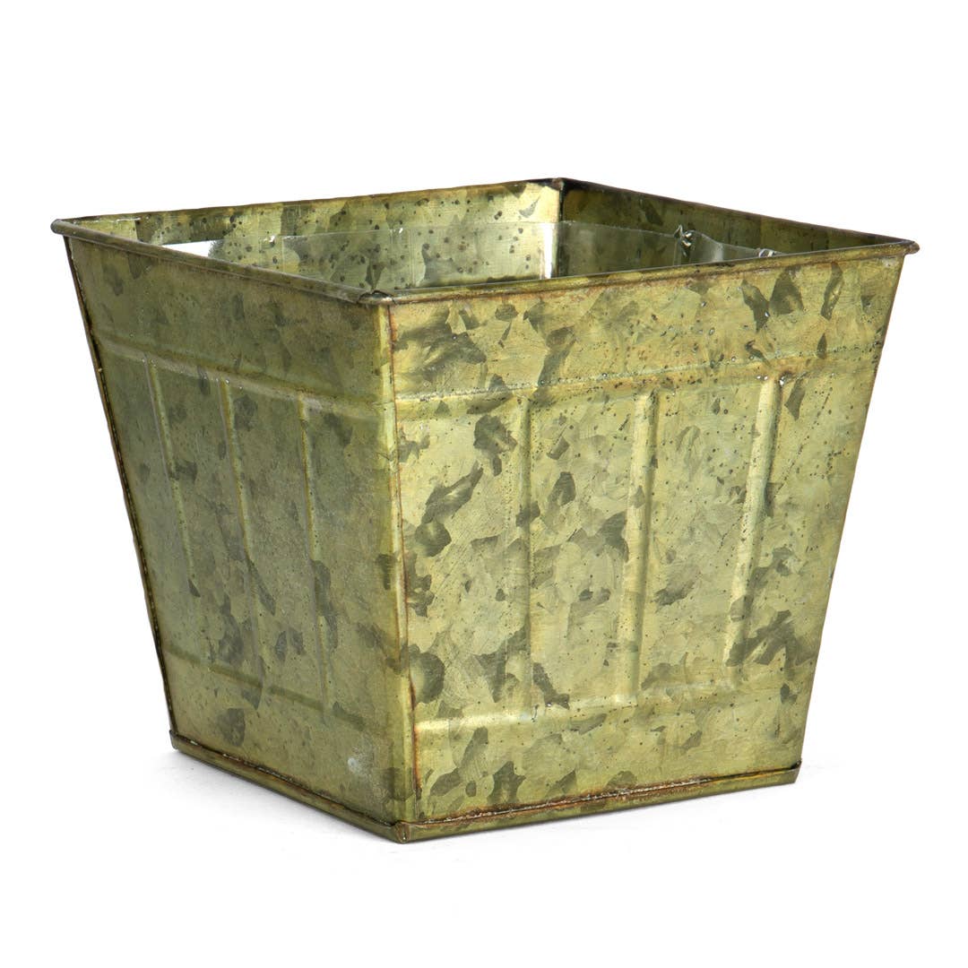 SQUARE TIN VERDIGRIS PLANTER