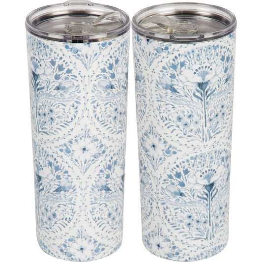 Indigo Floral Coffee Tumbler