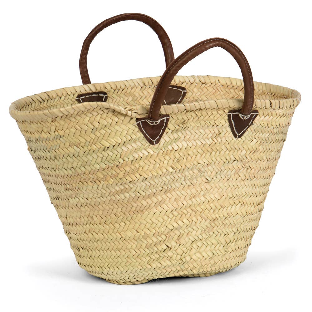 Oval Straw Tote w/ Leather Side Handles