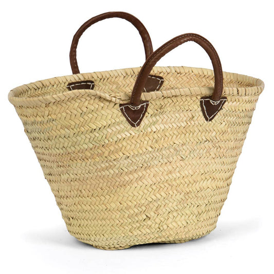 Oval Straw Tote w/ Leather Side Handles