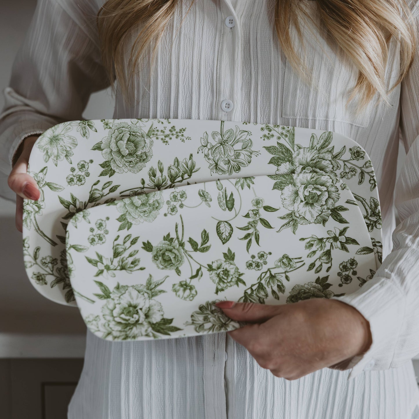 *NEW* Green Delft Stacking Melamine Tray - Set of 2
