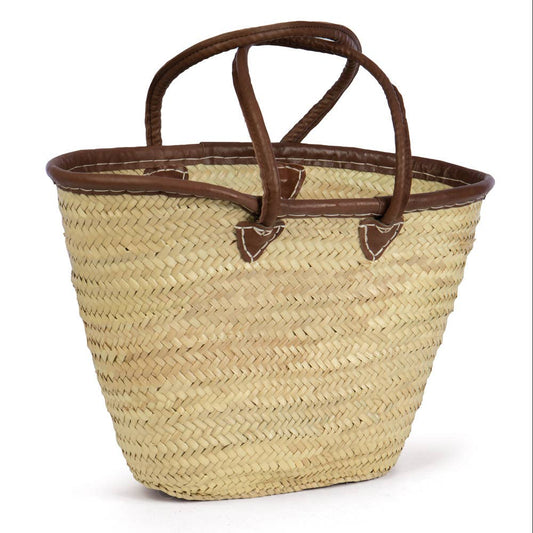 Oval Straw Tote w/ Leather Side Handles