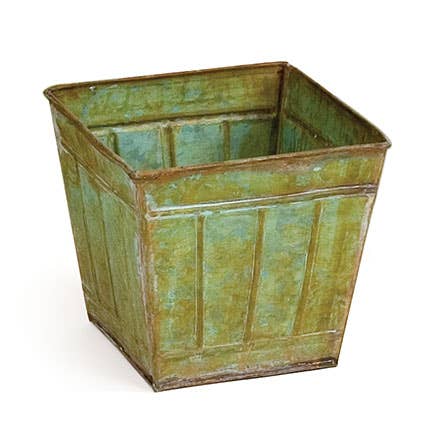 SQUARE TIN VERDIGRIS PLANTER