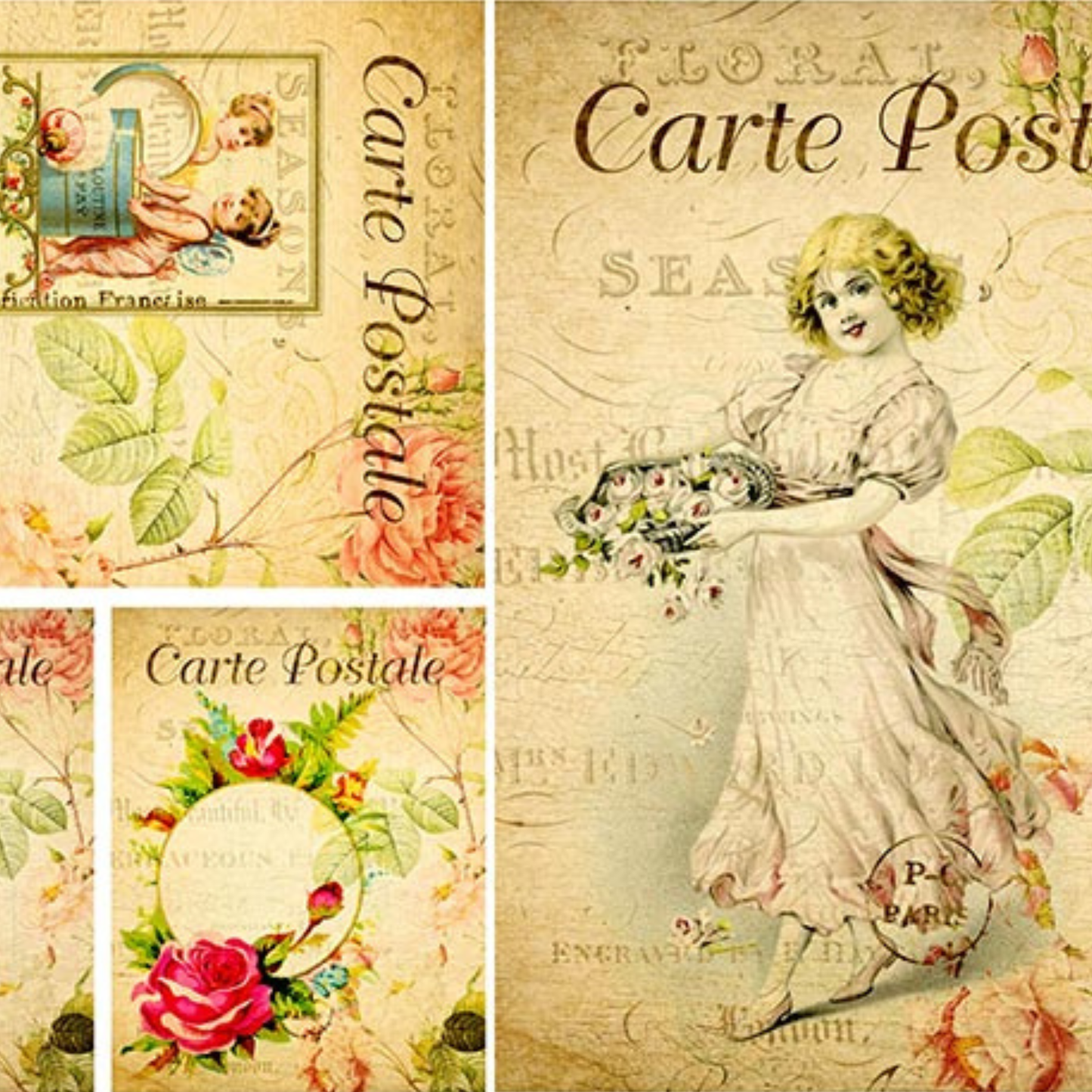 Vintage French Postcards Decoupage Rice Paper