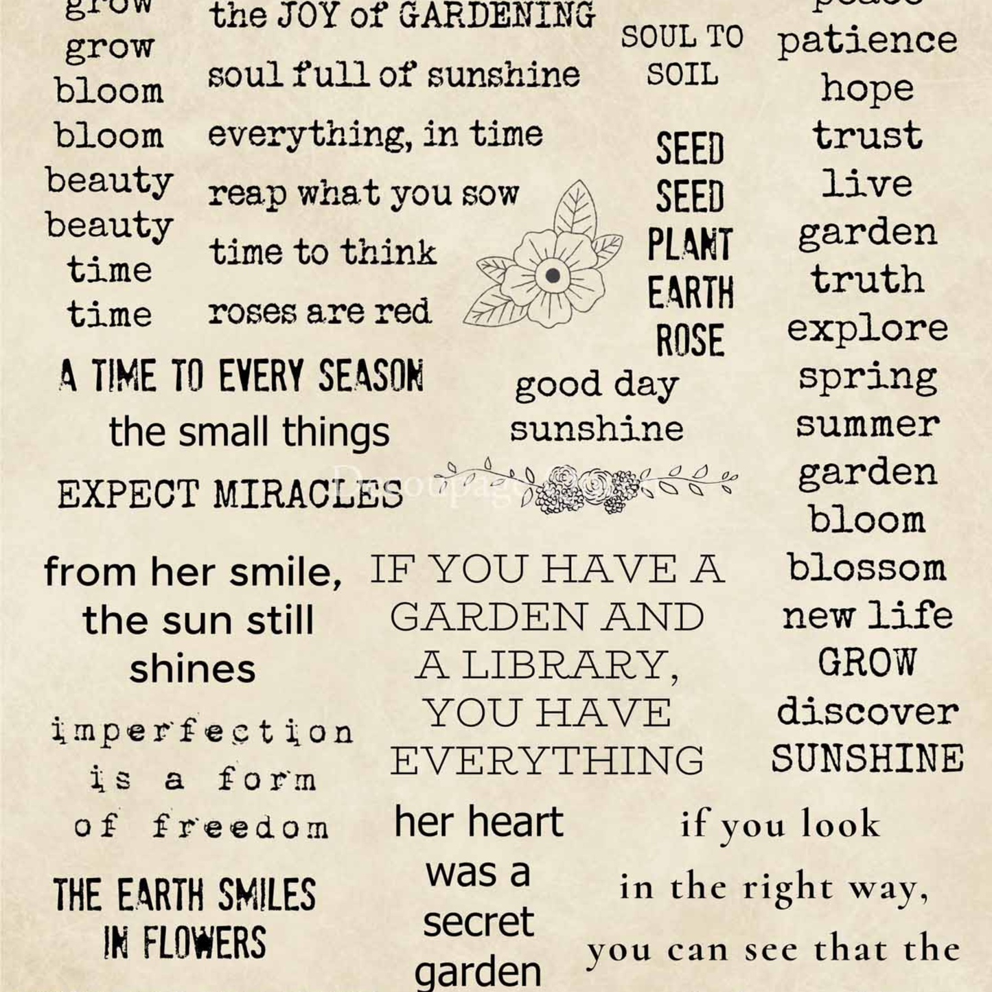 Garden Words Decoupage Rice Paper