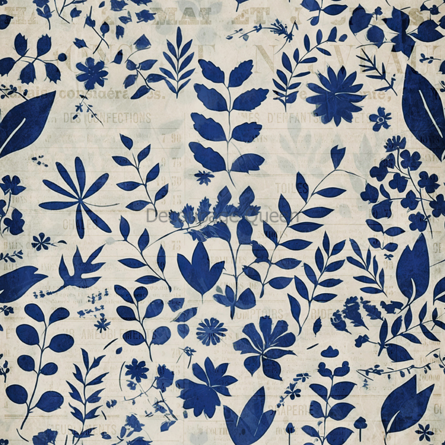 Indigo Botanical 4 Decoupage Rice Paper